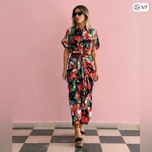 NWOT Entro Satin Floral Midi Dress